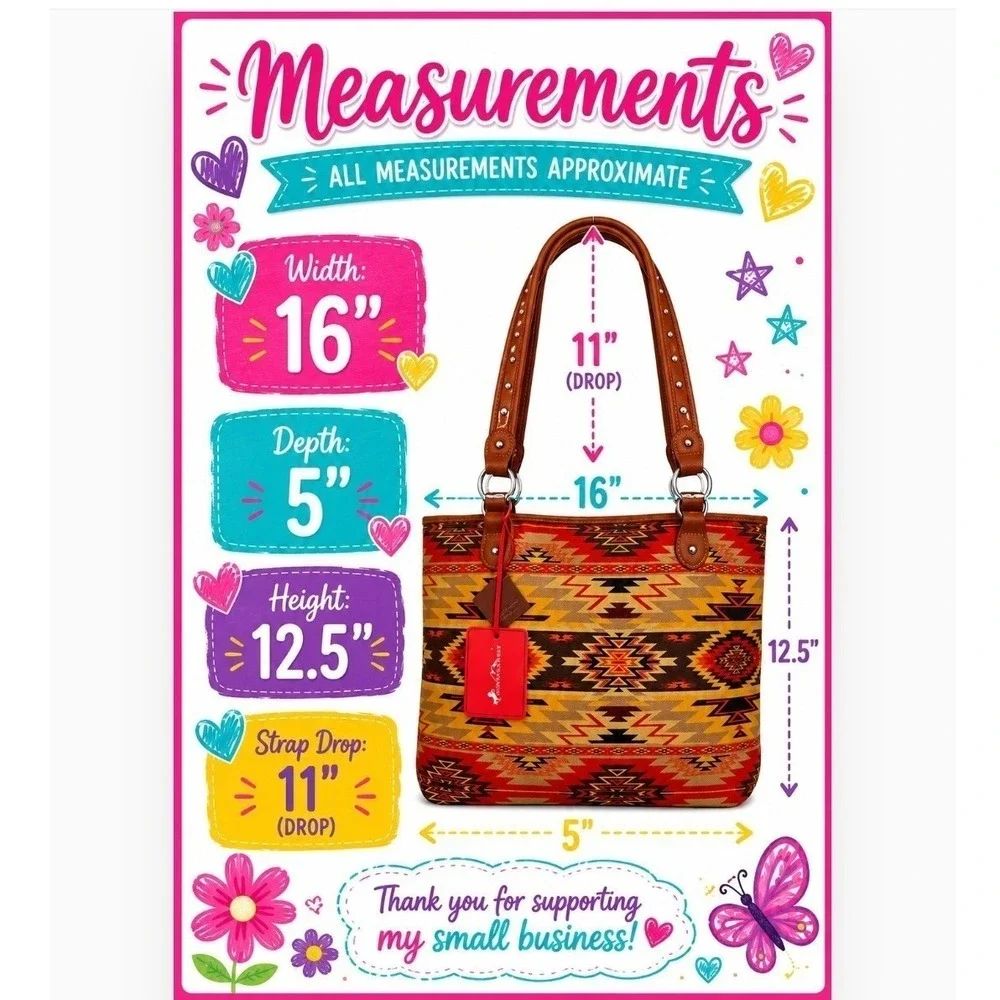 Montana West Aztec Tote Large Multicolor Southwestern Striped Studded Canvas New